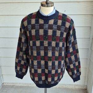 NORTH WINDS Textured Brown Green Red Square Blend Mens XL Crewneck Sweater VTG‎